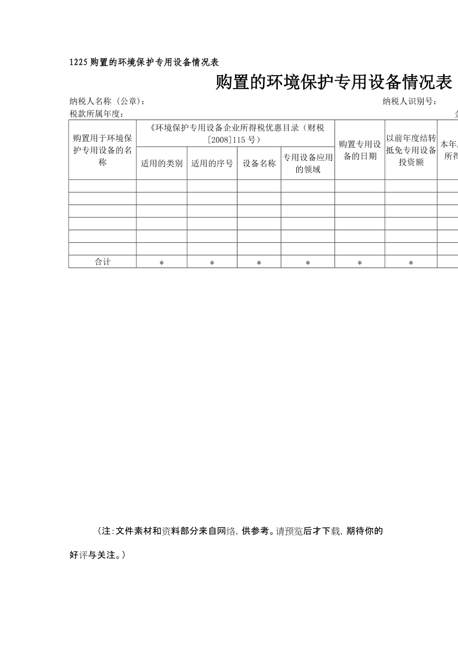 环境保护专用设备销售与购置情况表填写指南